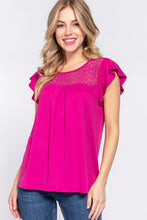 Load image into Gallery viewer, Simple Life Ruffle Short Sleeve Lace Detail Knit Top
