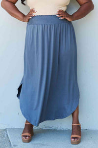 The Nina High Waist Scoop Hem Maxi Skirt in Dusty Blue