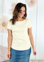 Load image into Gallery viewer, The Ezra Yellow Striped Short Sleeve Top

