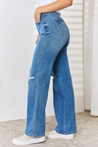 The Sadie Judy Blue Full Size High Waist Distressed Straight-Leg Jeans