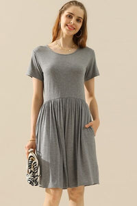 The Ashlyn Round Neck Ruched Casual Dress with Pockets