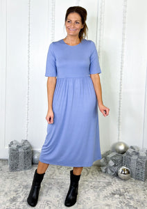 The Abigail Periwinkle Elastic Waist Midi Dress Dress Style Threads Boutique 