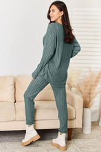 Load image into Gallery viewer, Notched Long Sleeve Top and Pants Set
