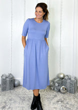 Load image into Gallery viewer, The Abigail Periwinkle Elastic Waist Midi Dress Dress Style Threads Boutique 
