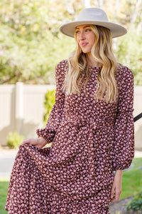 Flow With The Times Floral Midi Dress In Brown
