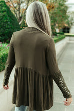 Load image into Gallery viewer, Little Bit Of Lace Cardigan In Olive
