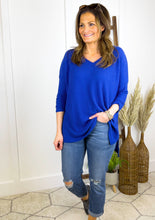 Load image into Gallery viewer, The Lucy Waffle Knit V-Neck Sweater - Royal Shirts &amp; Tops Style Threads Boutique 
