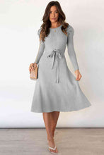 Load image into Gallery viewer, Round Neck Long Sleeve Tie Waist Sweater Dress
