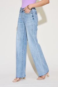 The Jenny Judy Blue Full Size V Front Waistband Straight Jeans